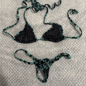Wicked Weasel Black and Green mega mesh Bikini Set